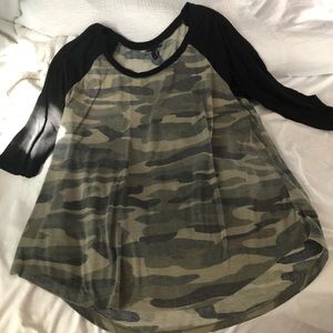 Torrid Camo Raglan baseball 3/4 length shirt